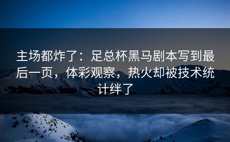 主场都炸了:足总杯黑马剧本写到最后一页,体彩观察,热火却被技术统计绊了